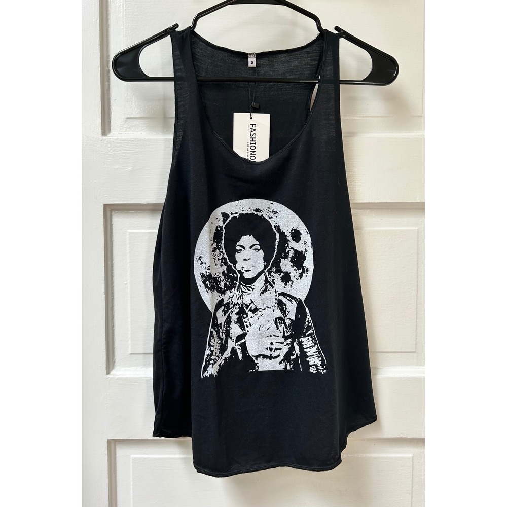 Prince Moon Graphic Print Racerback Tank Top Black Small NEW 80s Vibe